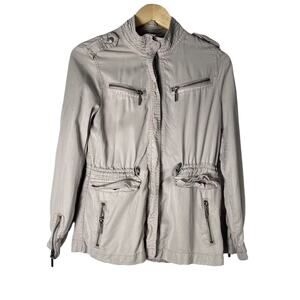 Max Jeans Utility Jacket Women Sz XS Tencel Military Army Zipper Pockets Cargo